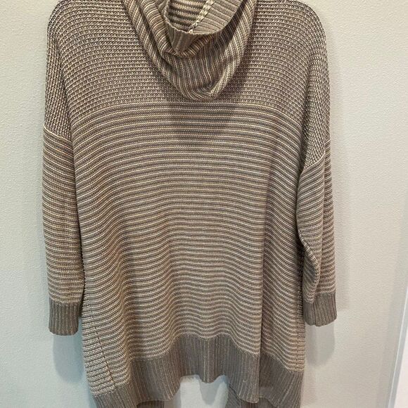 Sonoma Women Size XL 100% Cotton Striped Neutral Knit Open Cardigan with Hoodie - Picture 6 of 9